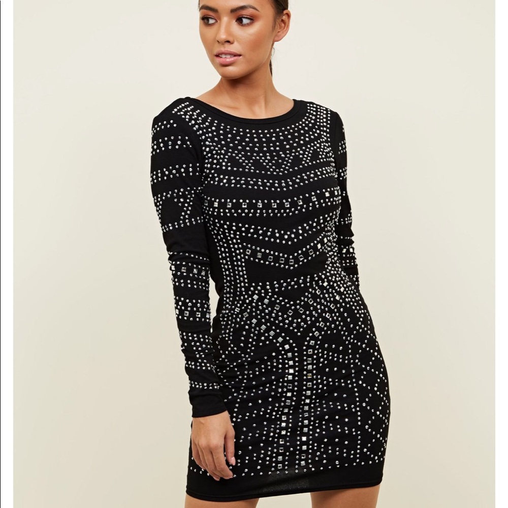 New look black studded dress